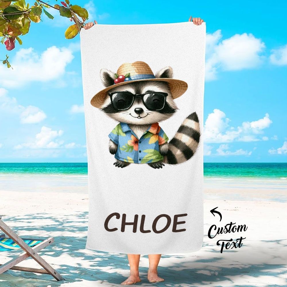 Custom Multicolor Beach Towel with Name Cartoon Animal Summer Beach Gift - auphotoblanket