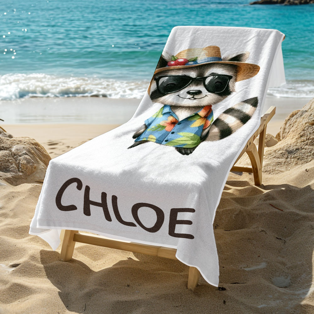 Custom Multicolor Beach Towel with Name Cartoon Animal Summer Beach Gift - auphotoblanket