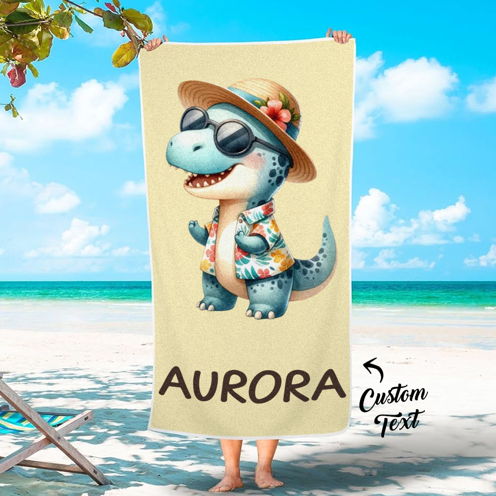 Custom Multicolor Beach Towel with Name Cartoon Animal Summer Beach Gift - auphotoblanket