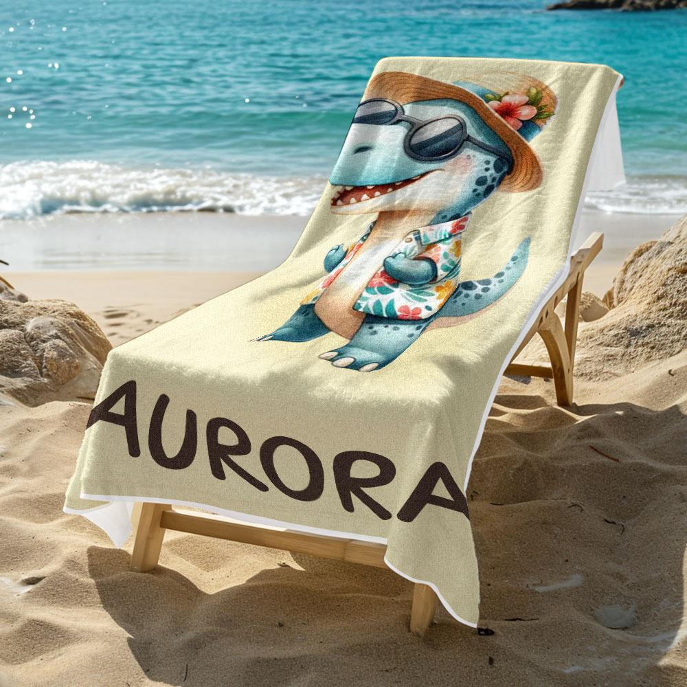 Custom Multicolor Beach Towel with Name Cartoon Animal Summer Beach Gift - auphotoblanket