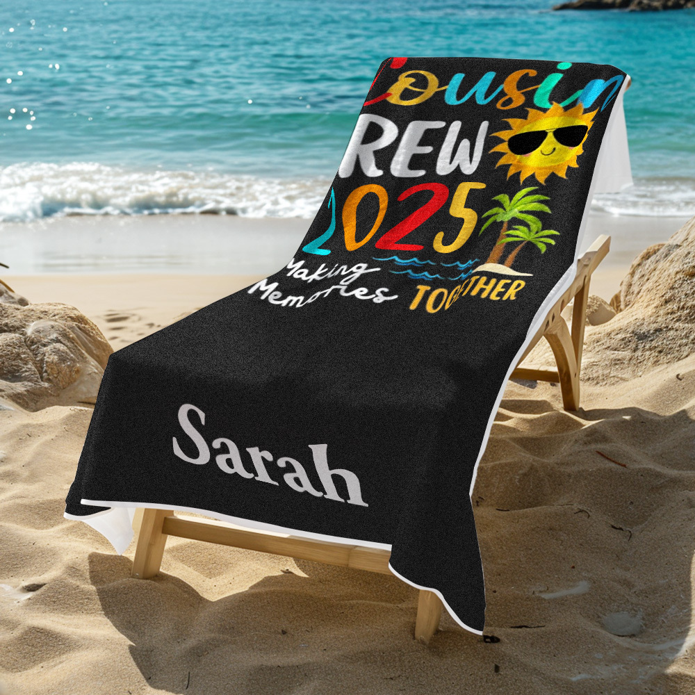 Custom Cousin Crew Beach Towel with Name Summer Beach Gift For Cousin - auphotoblanket