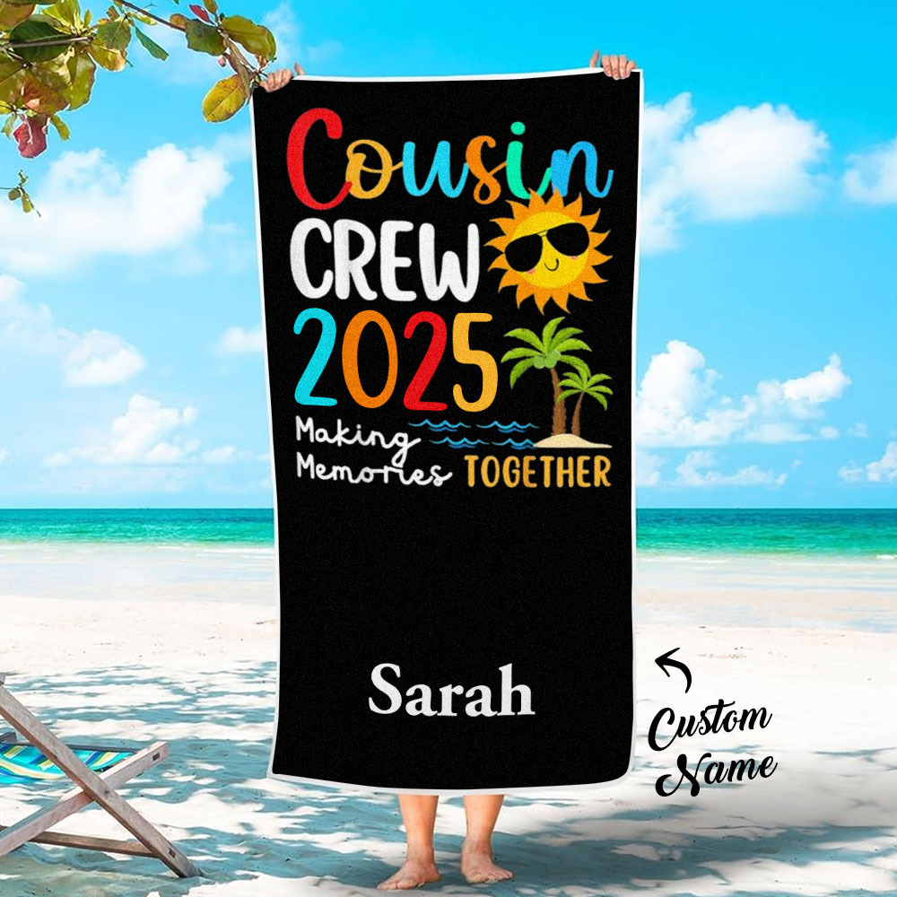 Custom Cousin Crew Beach Towel with Name Summer Beach Gift For Cousin - auphotoblanket