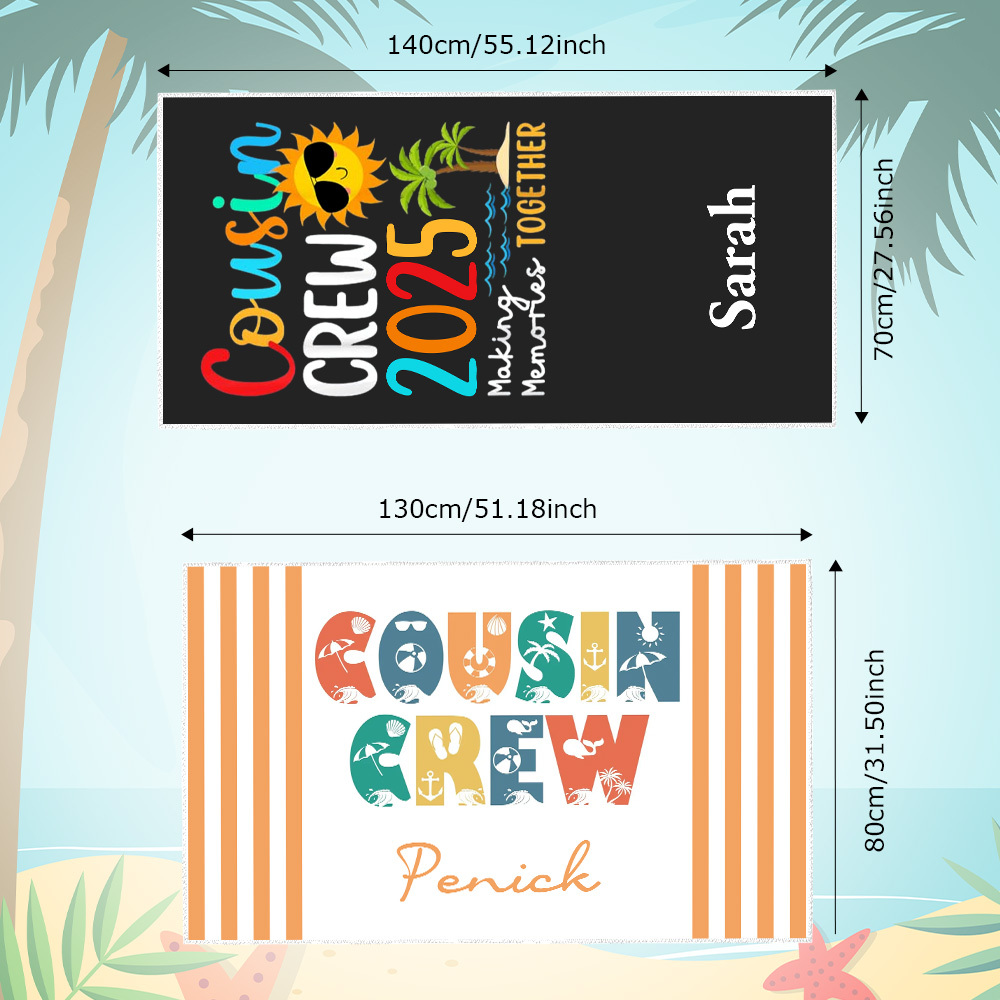 Custom Cousin Crew Beach Towel with Name Summer Beach Gift For Cousin - auphotoblanket