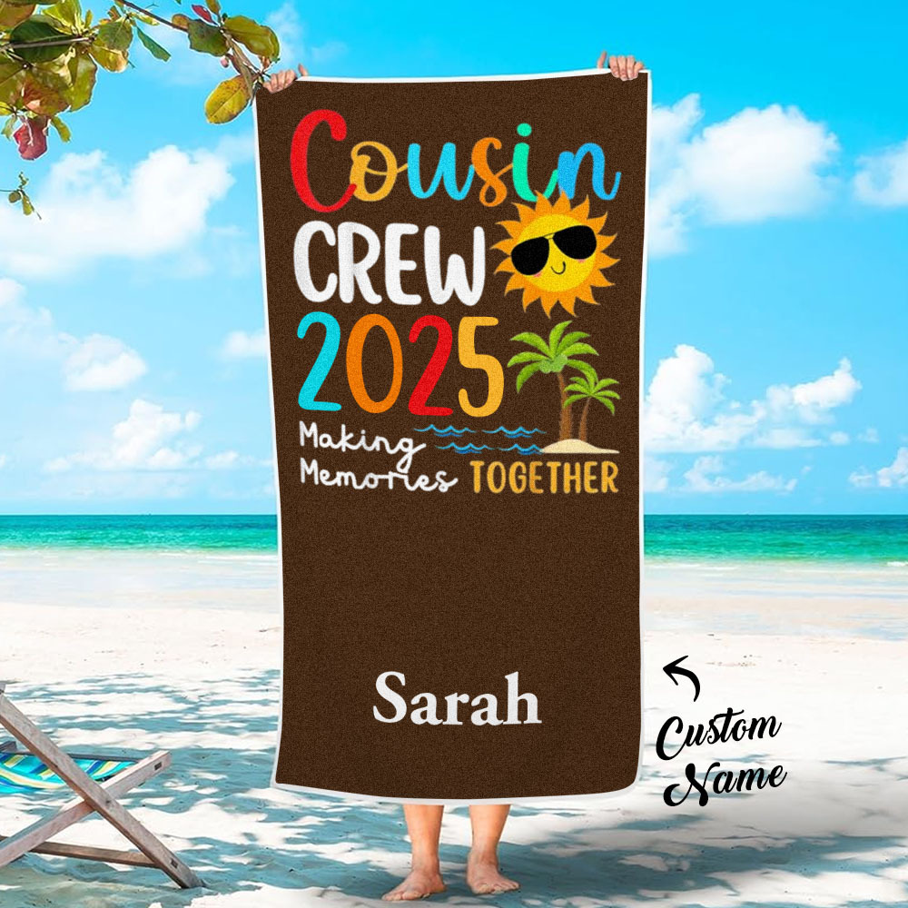Custom Cousin Crew Beach Towel with Name Summer Beach Gift For Cousin - auphotoblanket