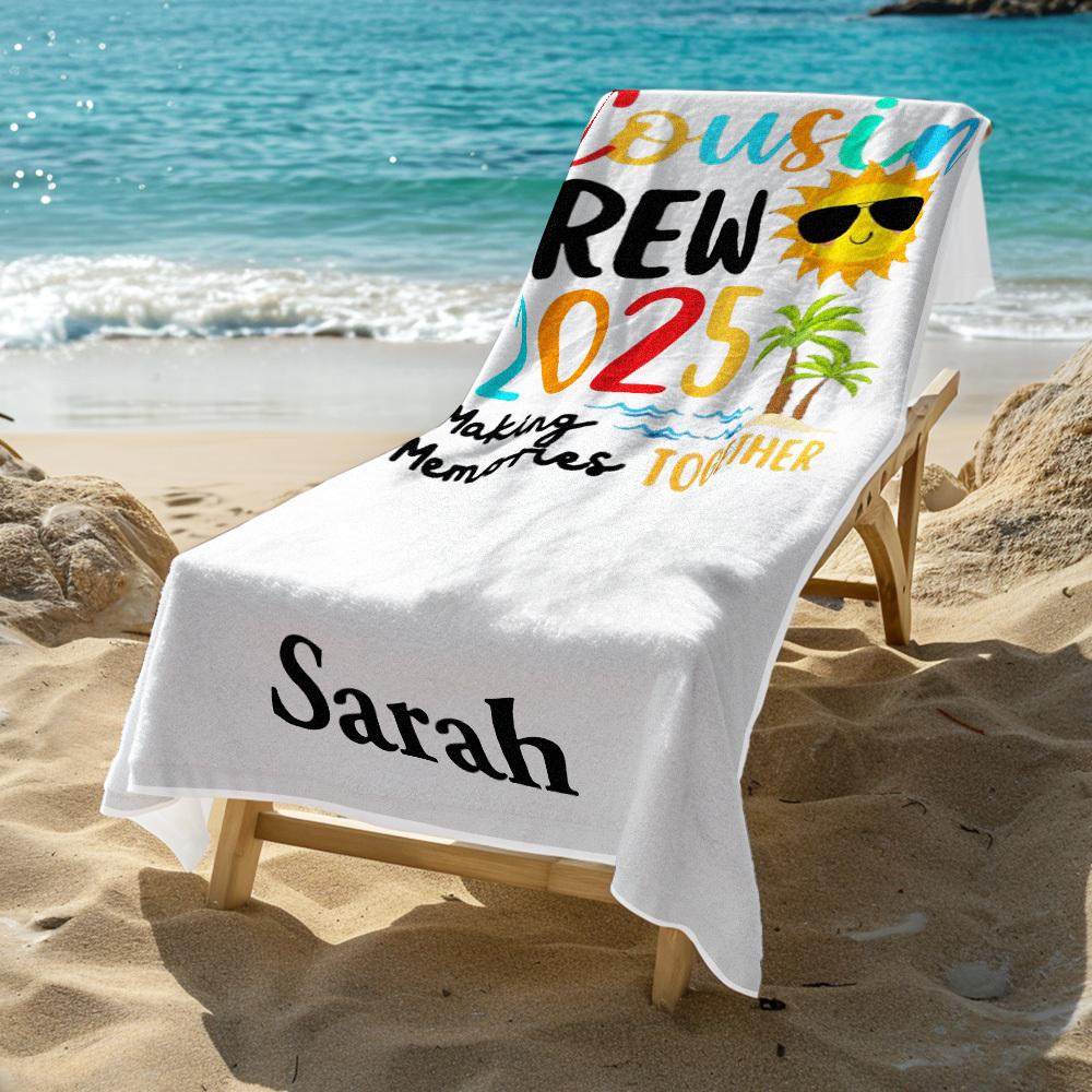 Custom Cousin Crew Beach Towel with Name Summer Beach Gift For Cousin - auphotoblanket