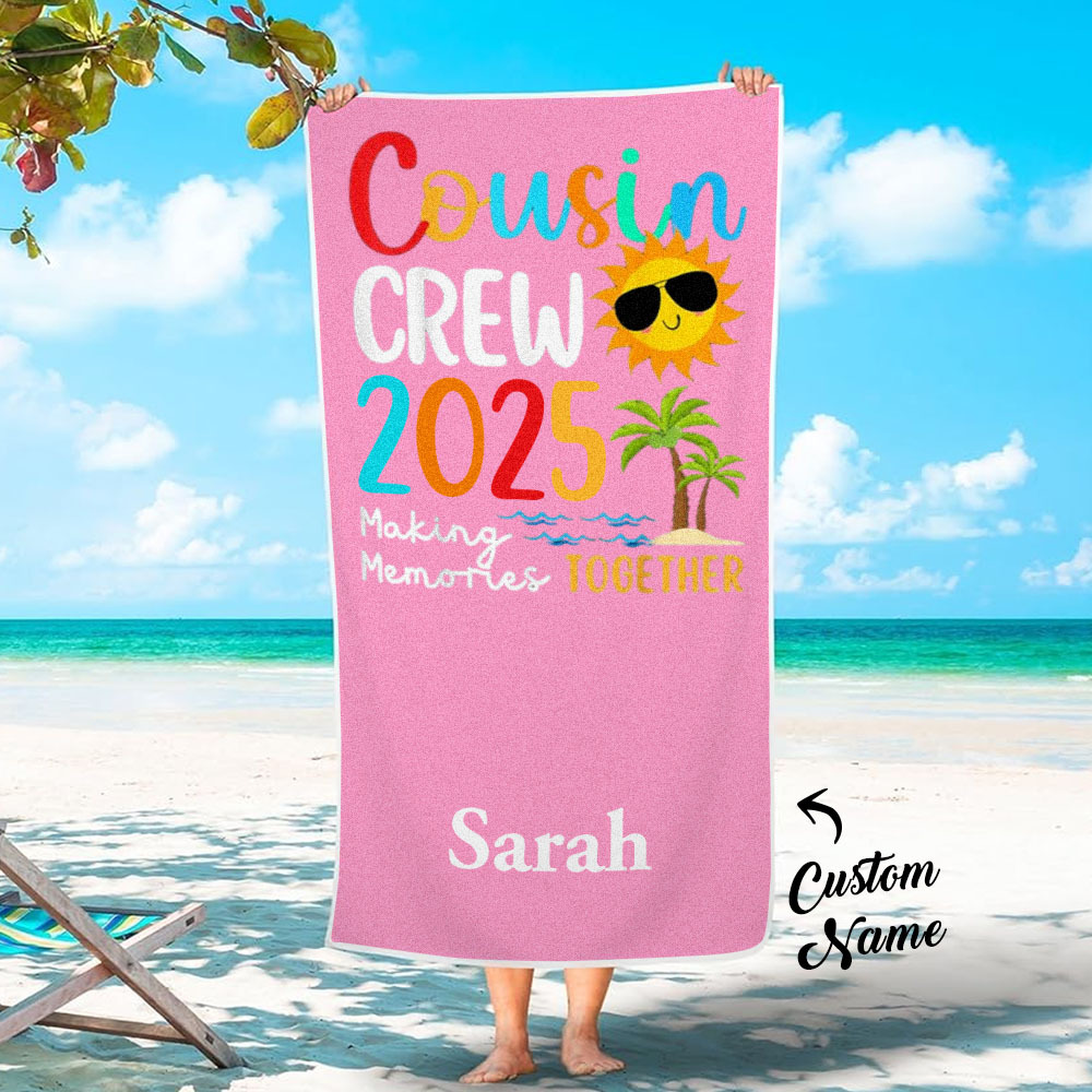 Custom Cousin Crew Beach Towel with Name Summer Beach Gift For Cousin - auphotoblanket