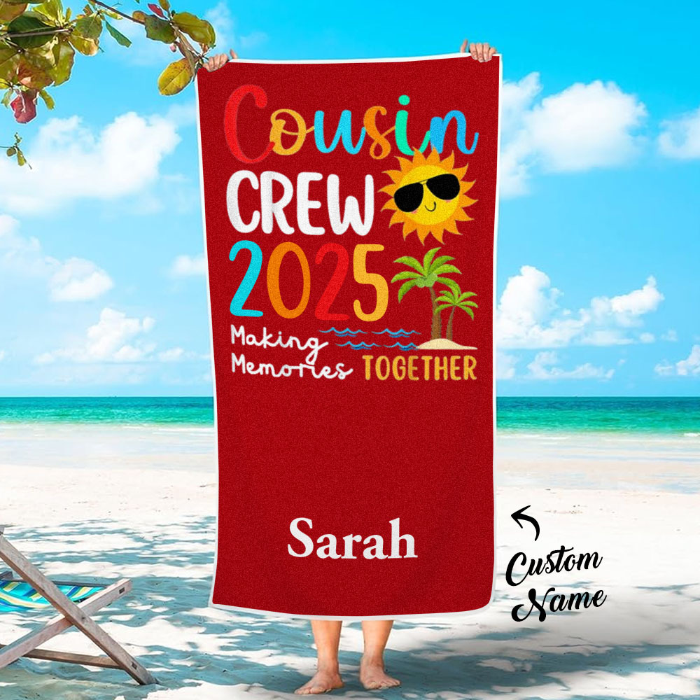Custom Cousin Crew Beach Towel with Name Summer Beach Gift For Cousin - auphotoblanket