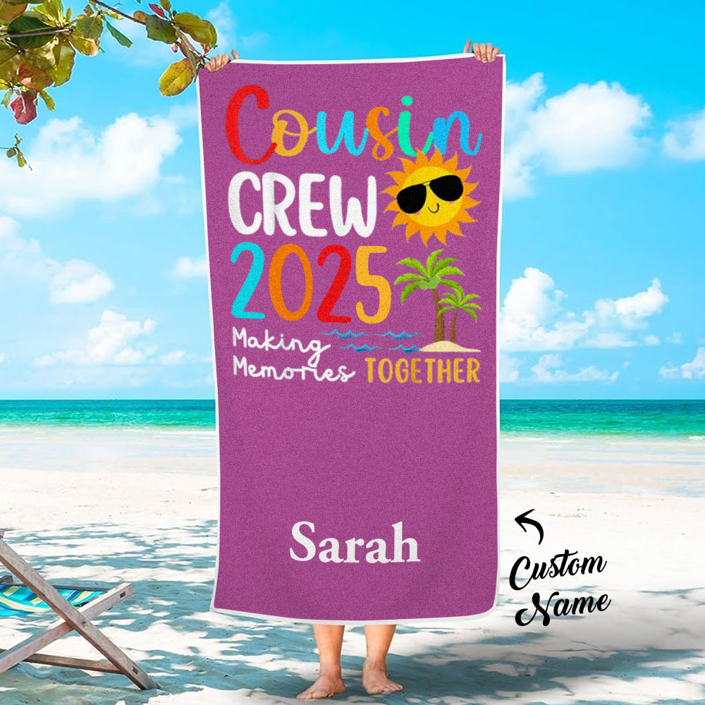 Custom Cousin Crew Beach Towel with Name Summer Beach Gift For Cousin - auphotoblanket