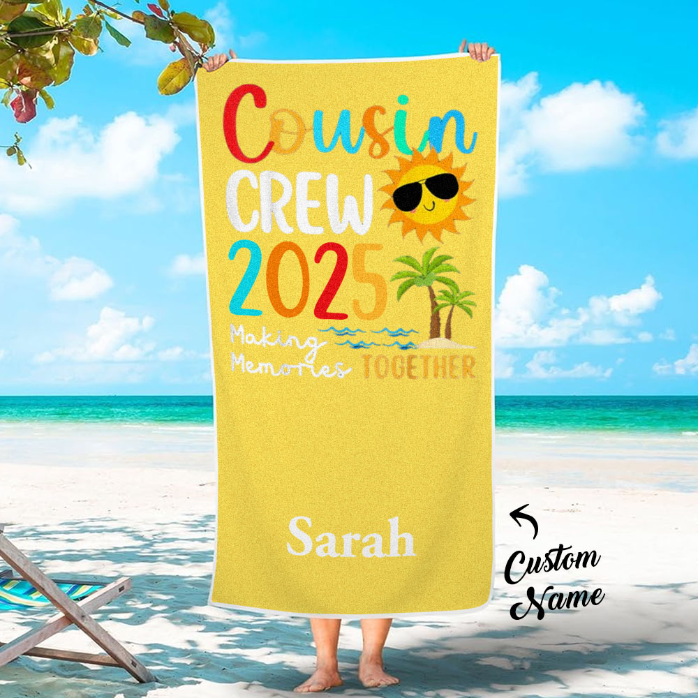 Custom Cousin Crew Beach Towel with Name Summer Beach Gift For Cousin - auphotoblanket