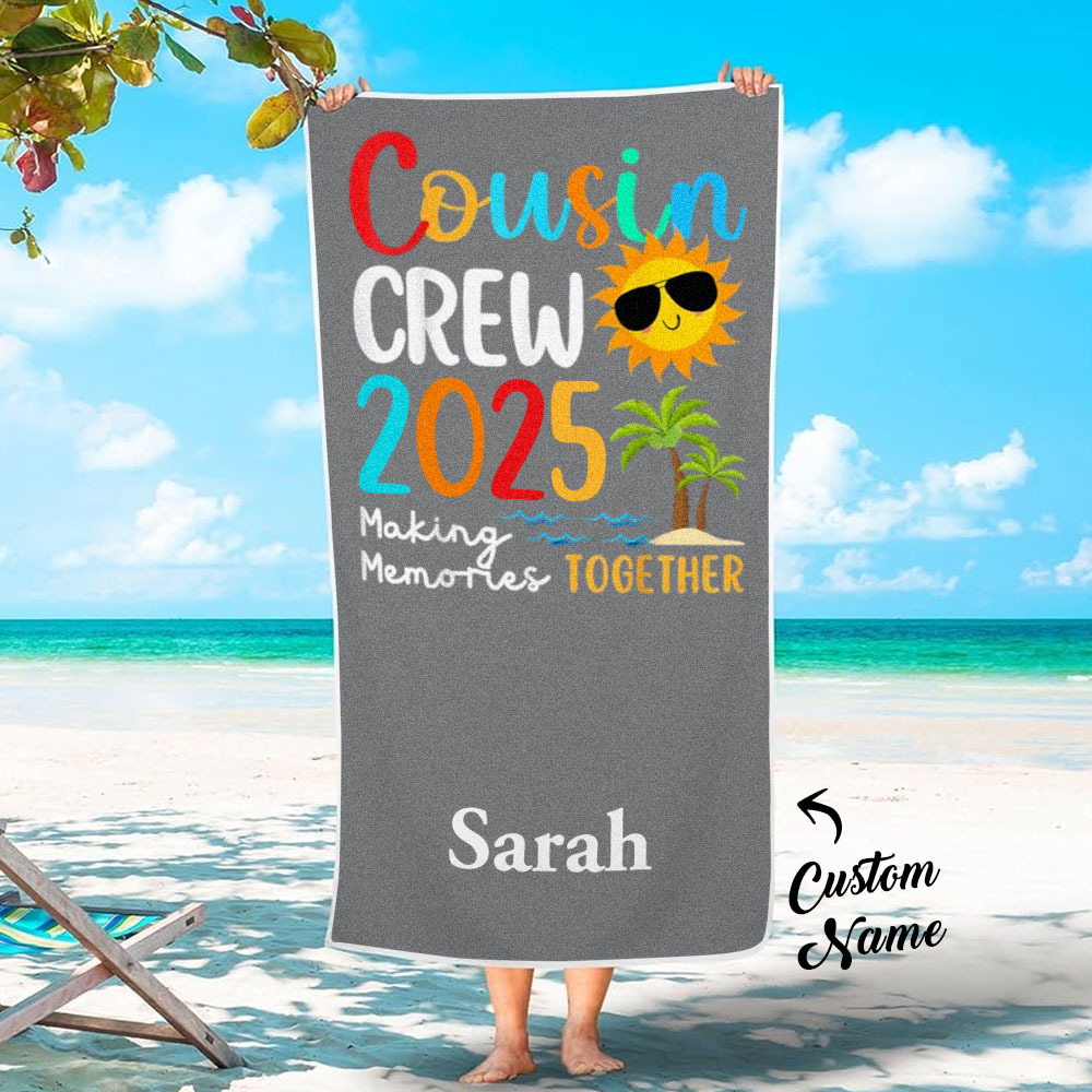 Custom Cousin Crew Beach Towel with Name Summer Beach Gift For Cousin - auphotoblanket