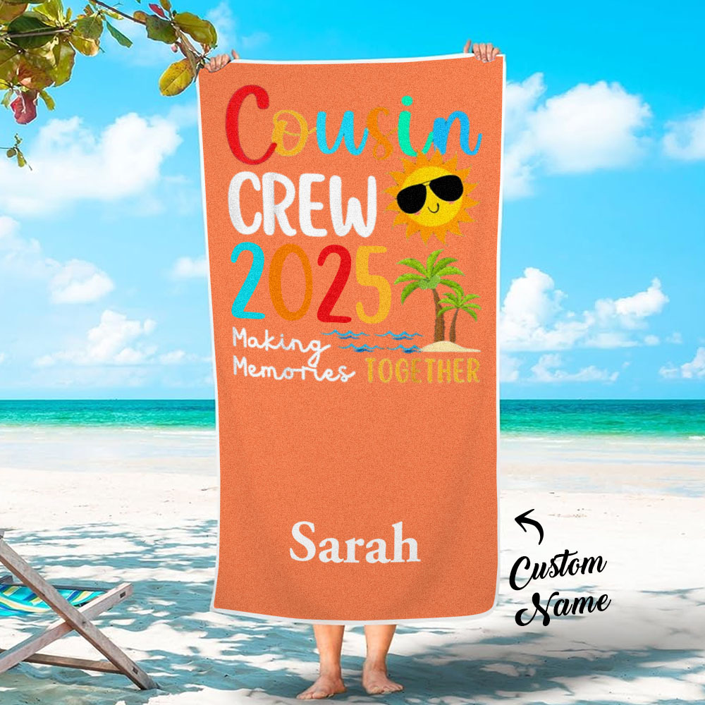 Custom Cousin Crew Beach Towel with Name Summer Beach Gift For Cousin - auphotoblanket