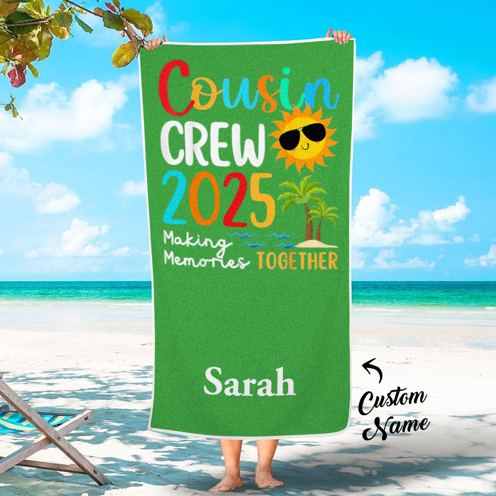 Custom Cousin Crew Beach Towel with Name Summer Beach Gift For Cousin - auphotoblanket