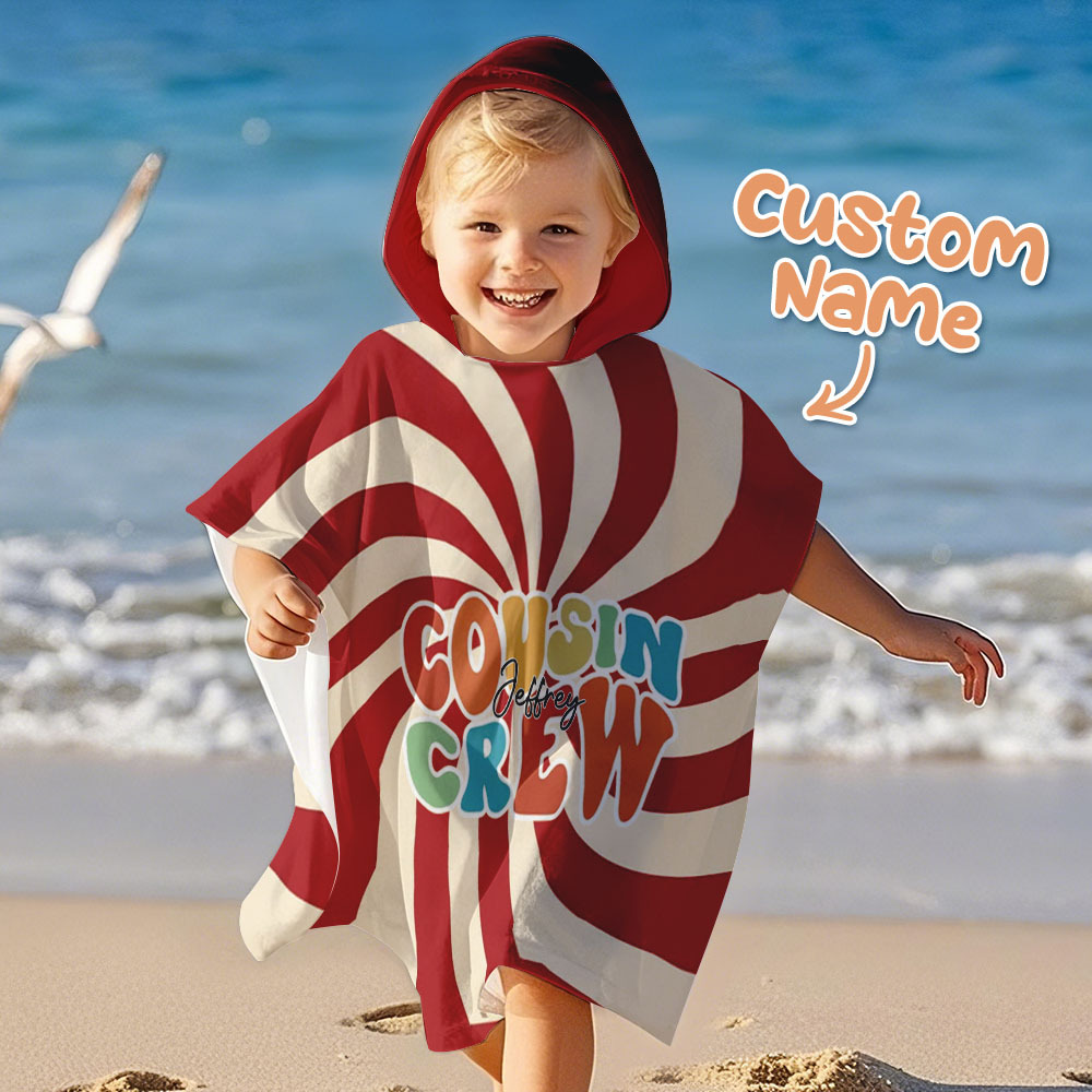 Custom Checkerboard Spiral Ray Hooded Beach Towel Personalized Cousin Crew Beach Towel with Name Summer Gift for Kids - auphotoblanket