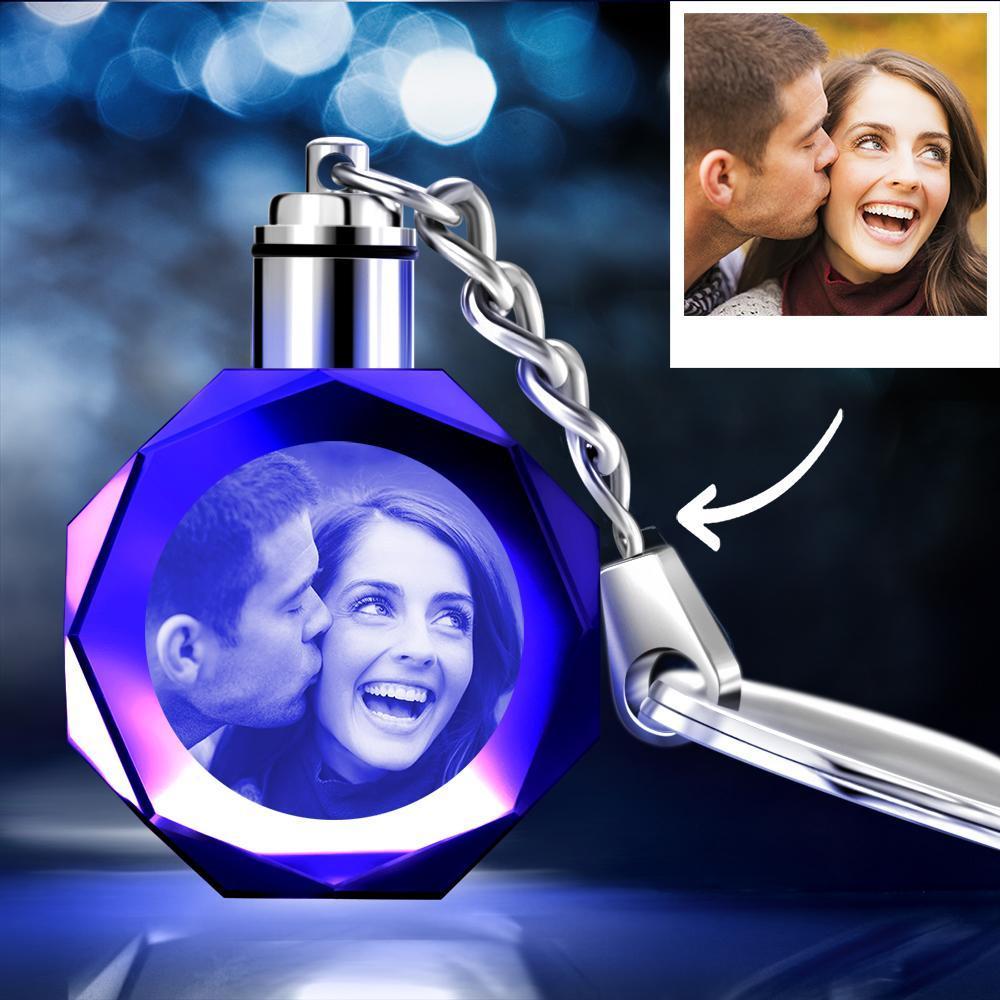 Custom Crystal Couple Photo Round Key Chain Kissing