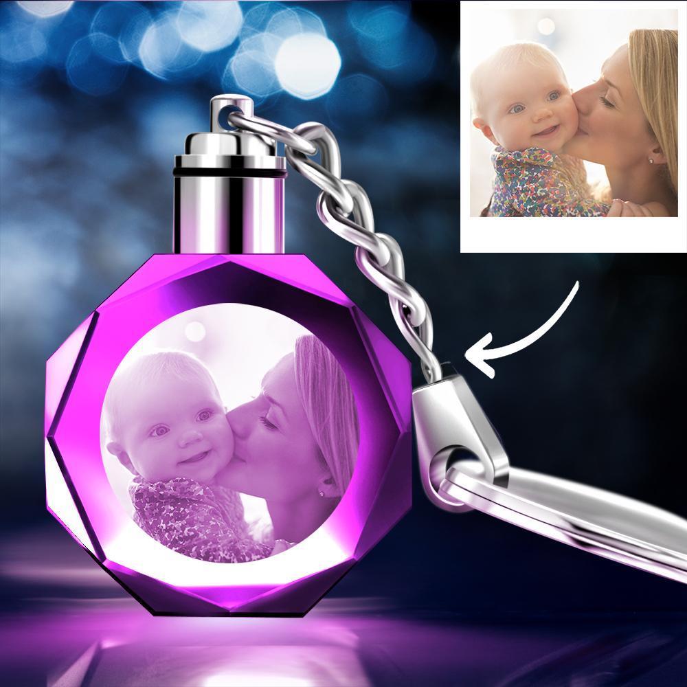 Custom Crystal Octagon Shape Photo Key Chain