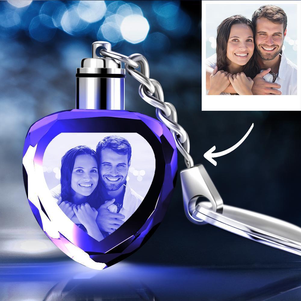 Custom Crystal Heart Shape Couple Photo Key Chain Happiness