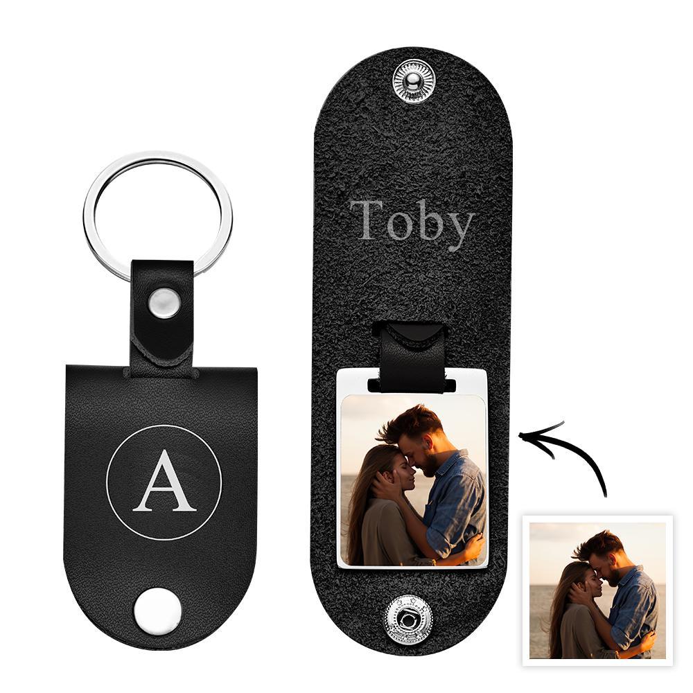 Custom Photo Engraved Keychain Simple Leather Fashion Gifts - auphotoblanket