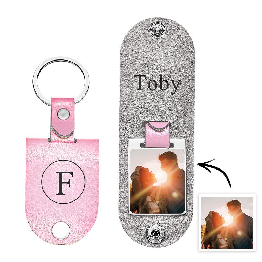Custom Photo Engraved Keychain Simple Leather Fashion Gifts - auphotoblanket
