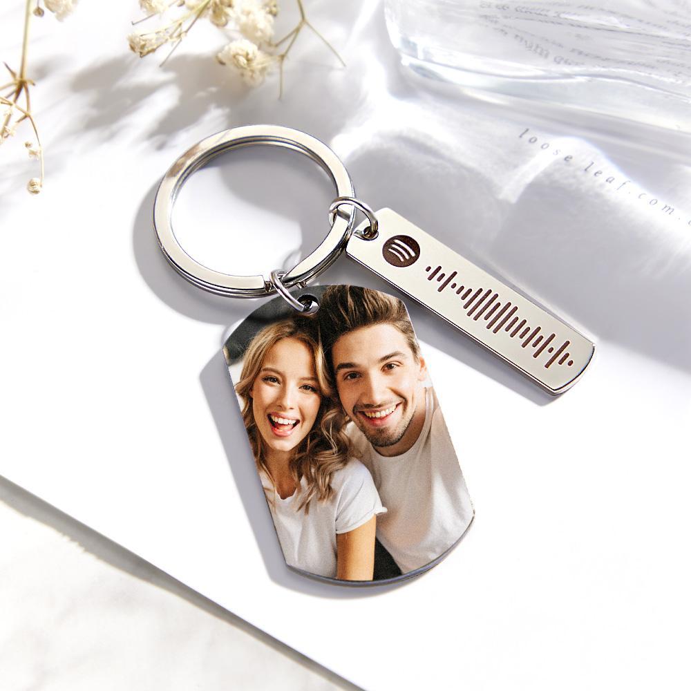 Custom Scannable Spotify Code Keychains Photo Engraved Creative Metal Gifts - auphotoblanket