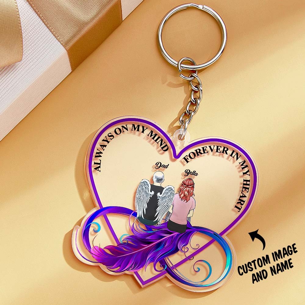 Custom Keychain Memorial Heart Keyring Personalized Cartoon Image and Name Acrylic Keychain - auphotoblanket