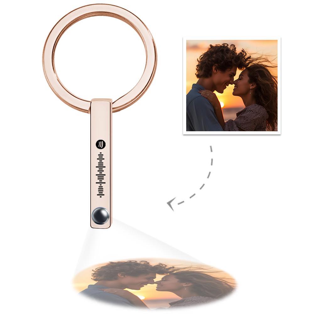 Personalized Photo Projection Keychain Custom Scannable Spotify Code Keychain Memorial Song Gift - auphotoblanket