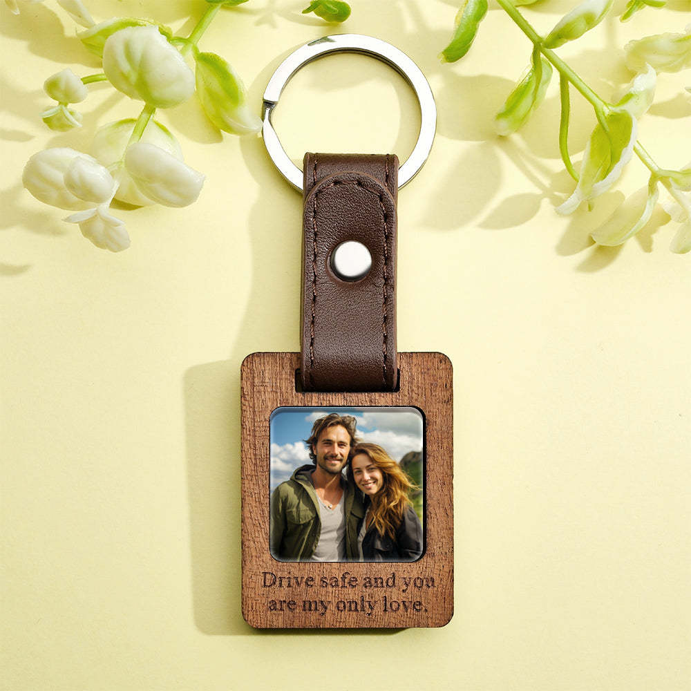 Custom Text Leather Photograph Keychain Personalized Picture Gift - auphotoblanket