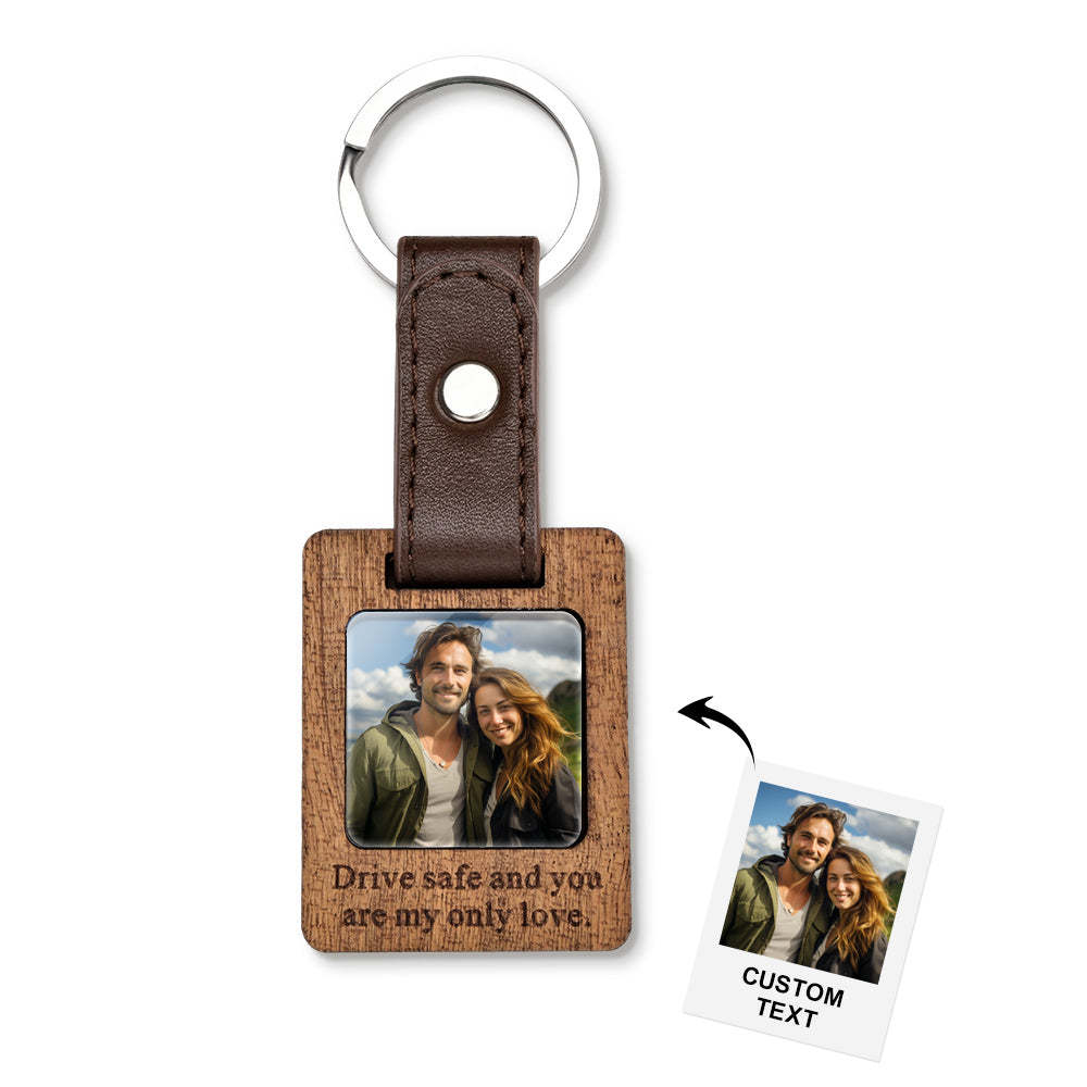 Custom Text Leather Photograph Keychain Personalized Picture Gift - auphotoblanket