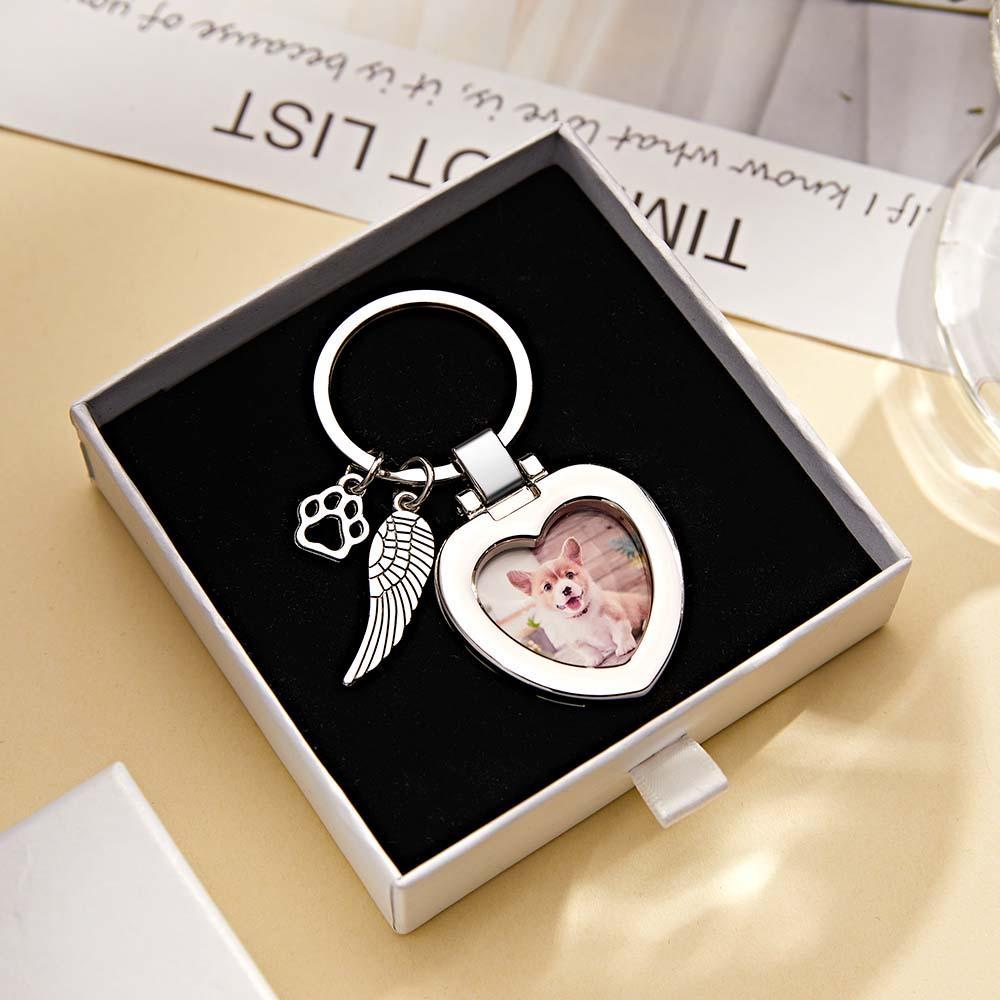 Custom Photo Keychain with Angel's Wing and Paw Personalized Pet Memorial Gifts - auphotoblanket