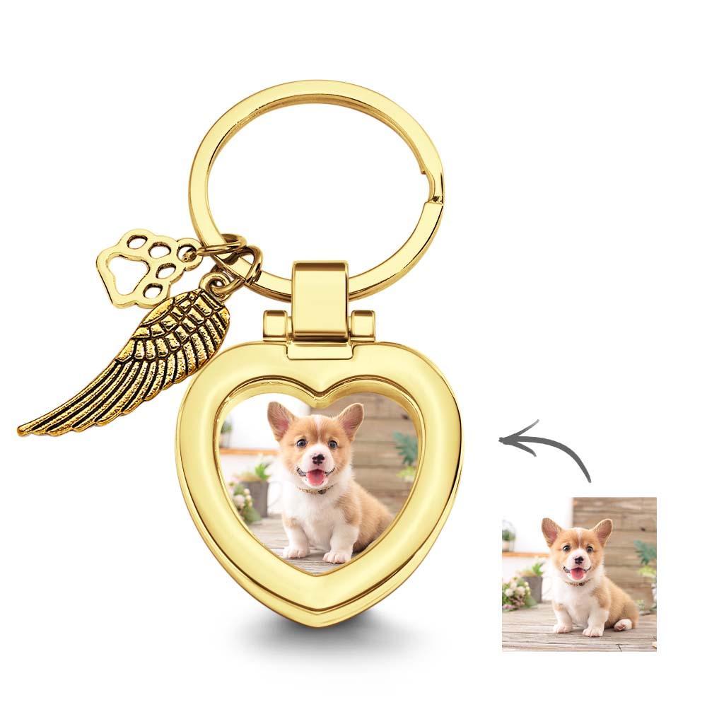 Custom Photo Keychain with Angel's Wing and Paw Personalized Pet Memorial Gifts - auphotoblanket