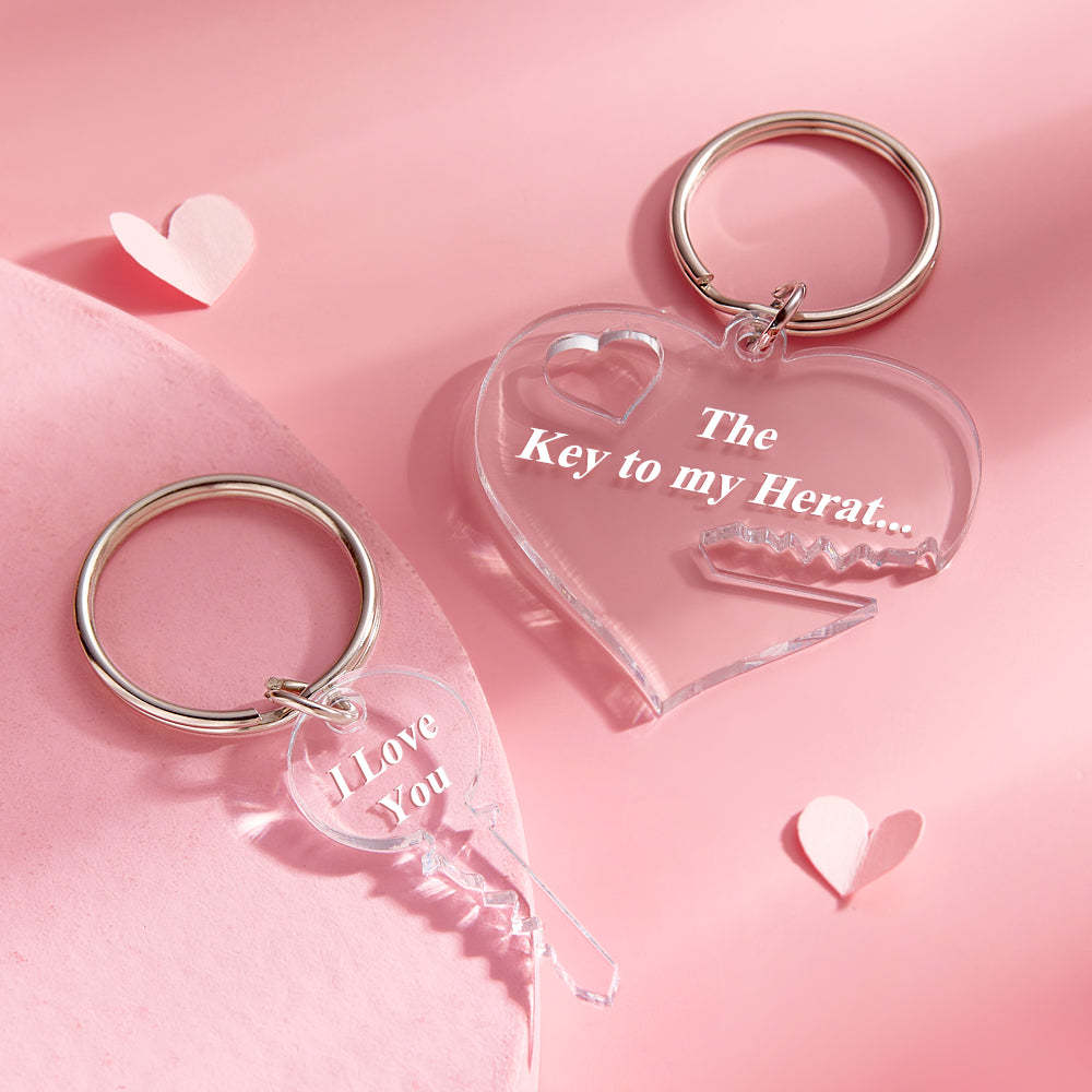 Custom Keychain Personalized Text Key to my Heart Acrylic Keychain 2 Part Keyring - auphotoblanket