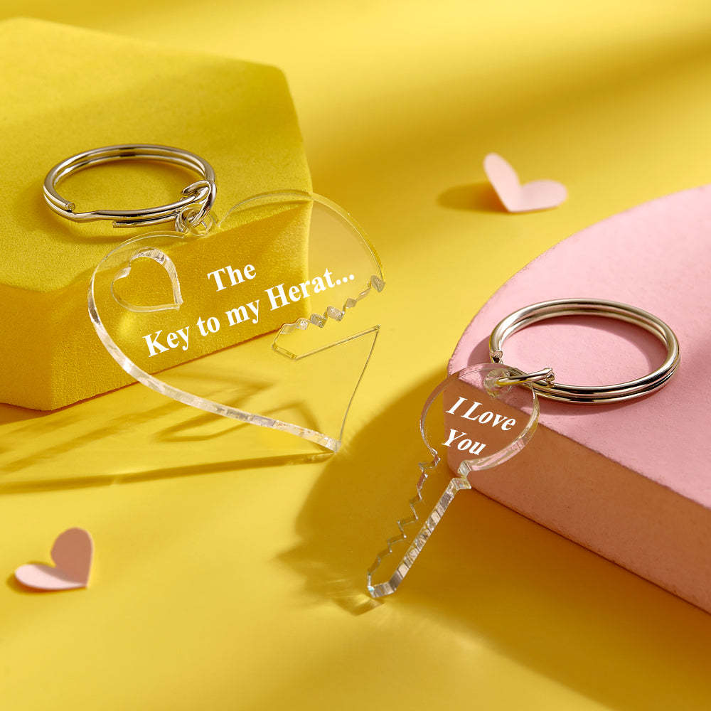 Custom Keychain Personalized Text Key to my Heart Acrylic Keychain 2 Part Keyring - auphotoblanket
