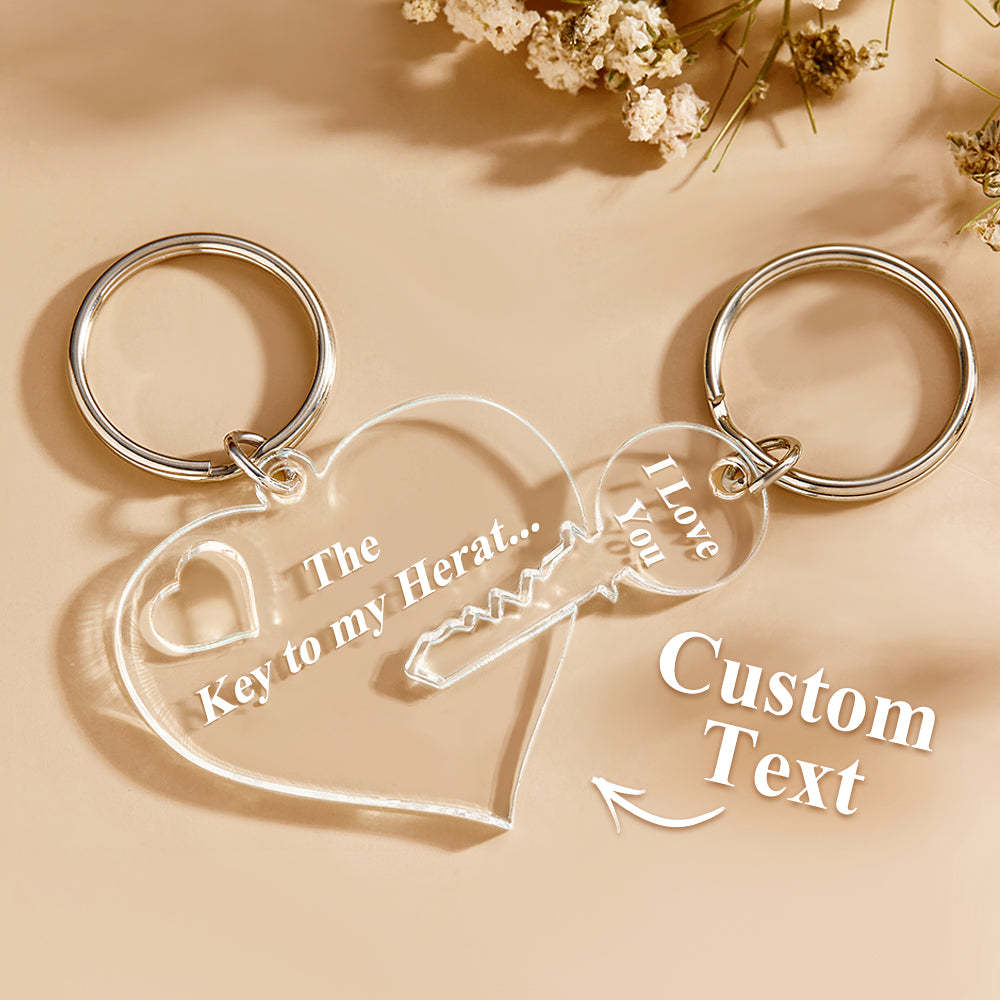 Custom Keychain Personalized Text Key to my Heart Acrylic Keychain 2 Part Keyring - auphotoblanket