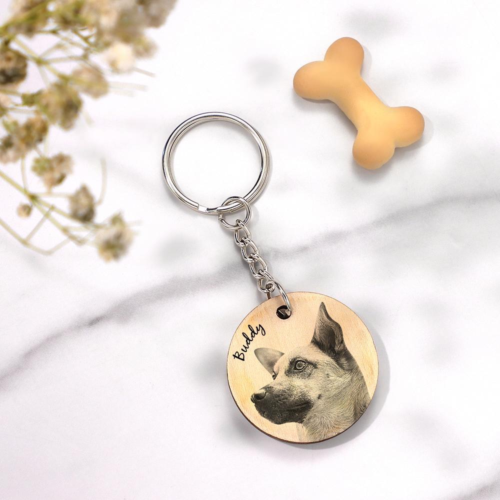 Custom Wooden Keychain Personalized Pet Photo Engraved Keychain Gift - auphotoblanket