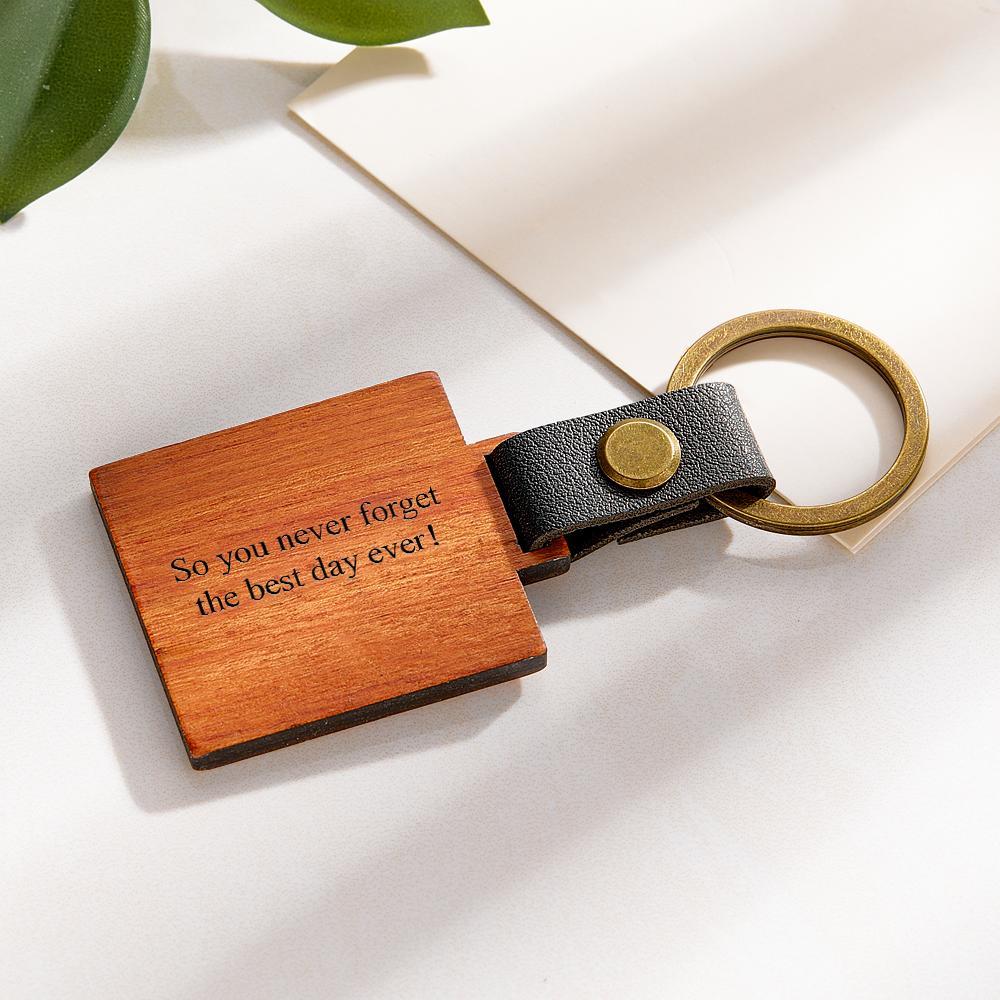 Custom Engraved Calendar Wooden Keychain Personalized Memorial Date Anniversary Gifts - auphotoblanket