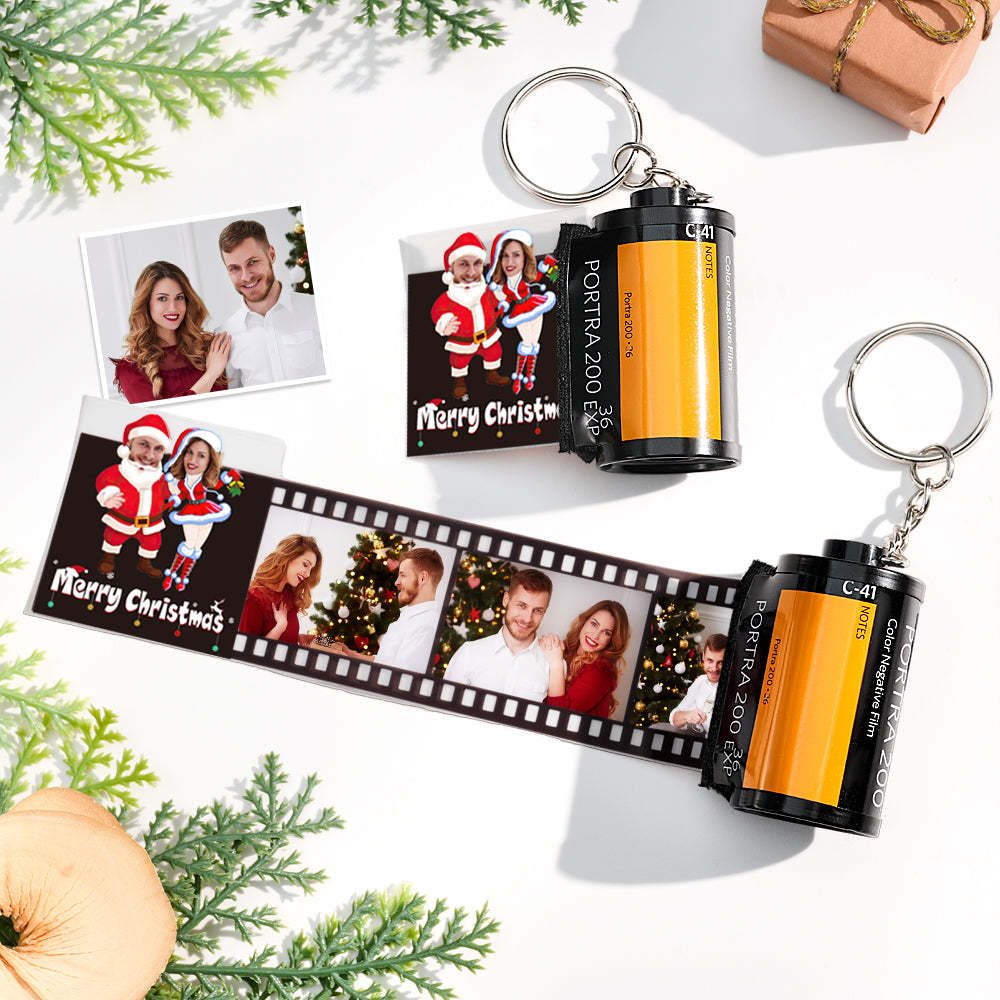 Custom Face Film Roll Keychain Memorial Camera Keychain Christmas Day Gift For Couples - auphotoblanket