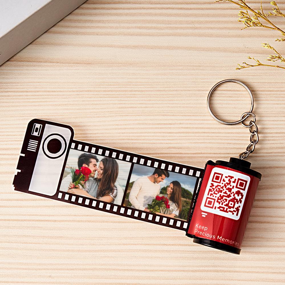 Scannable QR Code Colorful Shell Film Roll Keychain With Your Photo Camera Keychain Valentine's Day Gift - auphotoblanket