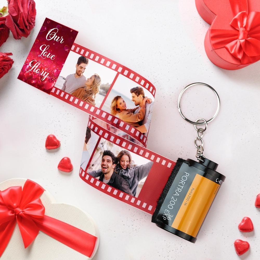 Love Story Photo Camera Keychain Love Pocket Film Roll Keychain Valentine's Day Gifts For Couples - auphotoblanket