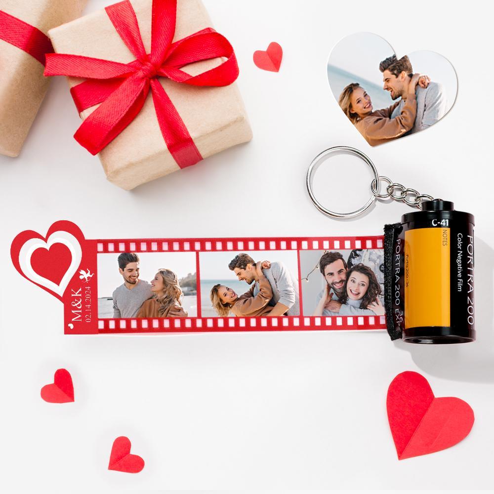 Red Love Heart Photo Film Roll Keychain Personalized Pullable Camera Keychain Valentine's Day Gifts For Couples - auphotoblanket