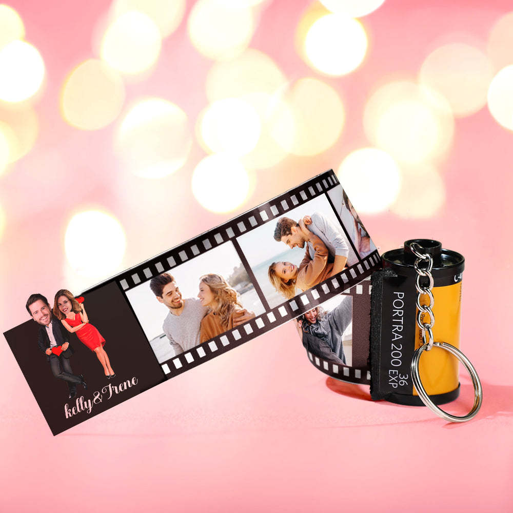 Custom Face Film Roll Keychain Personalized Photo Love Heart Camera Keychain Valentine's Day Gifts For Couples - auphotoblanket