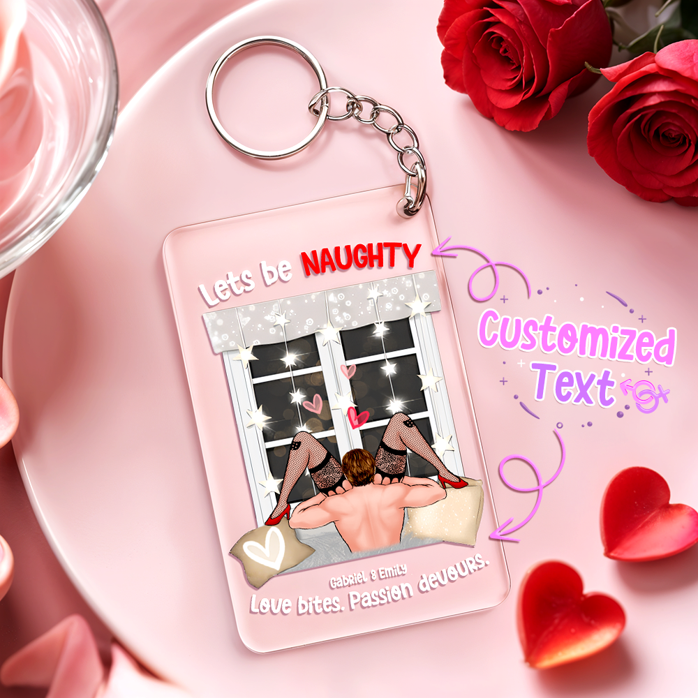 Personalized Illustration Engraved Keychain Anniversary Naughty Couple Gift Custom Engraved Painting Plaque - auphotoblanket