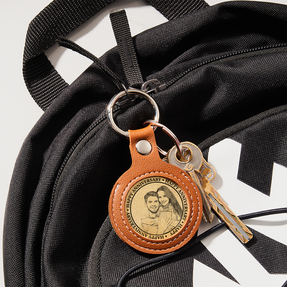 Personalized Calendar Lucky Charm Gold Coin Keychain with Custom Photo & Date | Engraved Titanium Steel Coin in PU Leather Case | Anniversary, Birthday, Christmas Gift for Couples - auphotoblanket