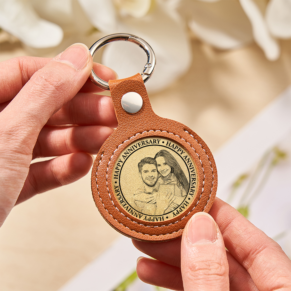 Personalized Calendar Lucky Charm Gold Coin Keychain with Custom Photo & Date | Engraved Titanium Steel Coin in PU Leather Case | Anniversary, Birthday, Christmas Gift for Couples - auphotoblanket