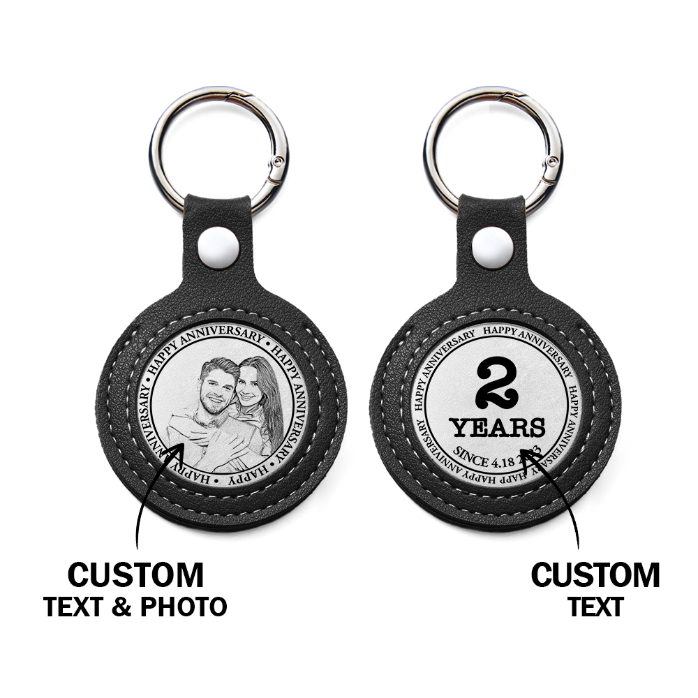 Personalized Calendar Lucky Charm Gold Coin Keychain with Custom Photo & Date | Engraved Titanium Steel Coin in PU Leather Case | Anniversary, Birthday, Christmas Gift for Couples - auphotoblanket