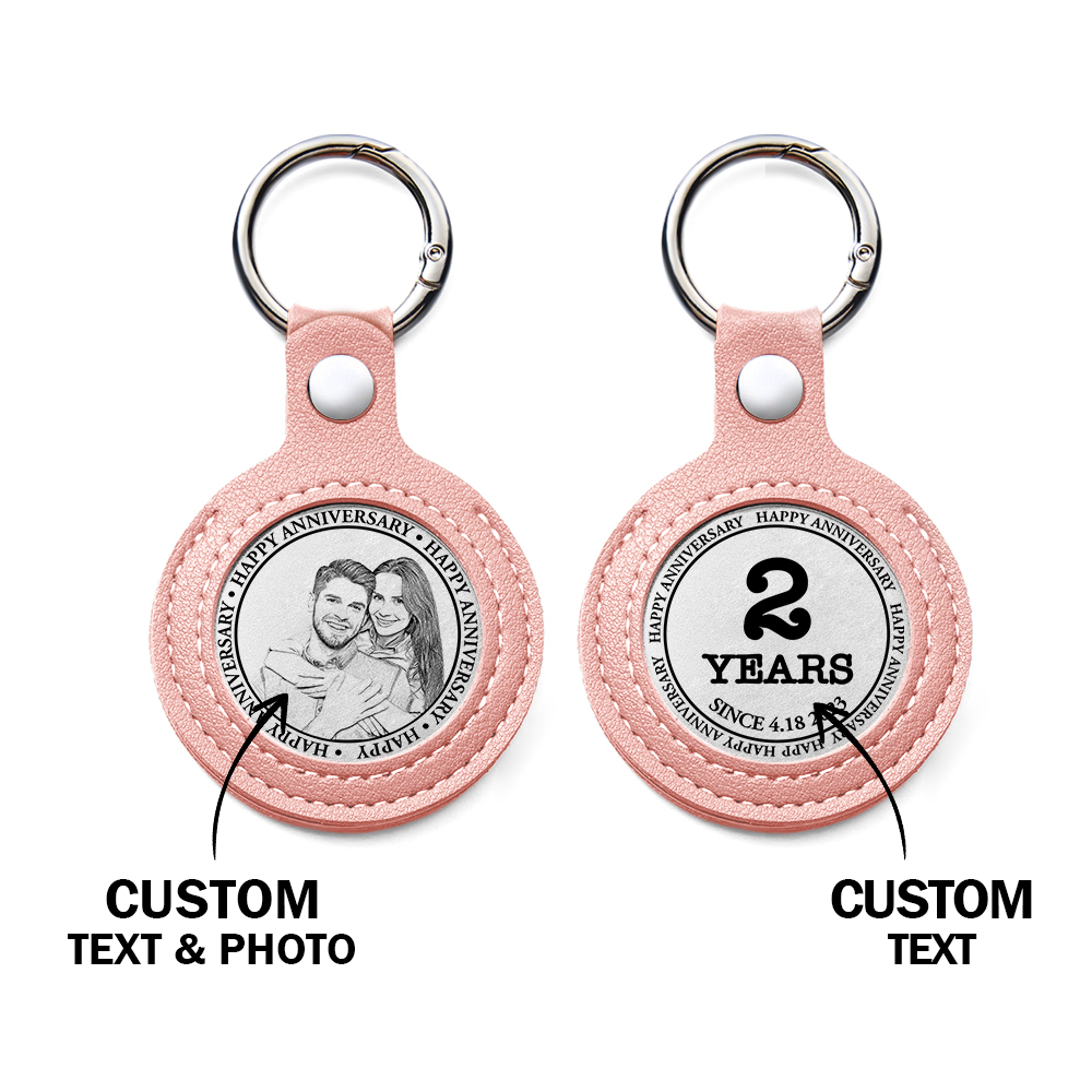 Personalized Calendar Lucky Charm Gold Coin Keychain with Custom Photo & Date | Engraved Titanium Steel Coin in PU Leather Case | Anniversary, Birthday, Christmas Gift for Couples - auphotoblanket