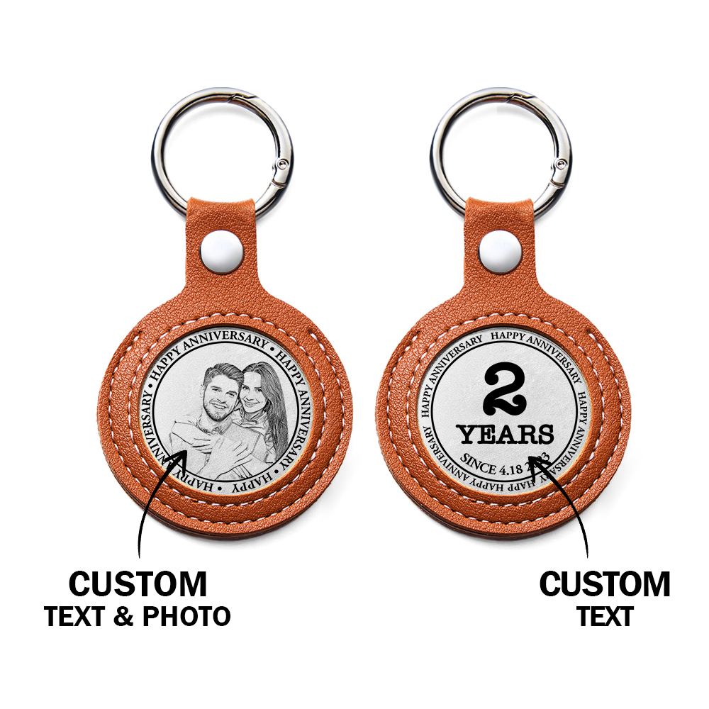 Personalized Calendar Lucky Charm Gold Coin Keychain with Custom Photo & Date | Engraved Titanium Steel Coin in PU Leather Case | Anniversary, Birthday, Christmas Gift for Couples - auphotoblanket