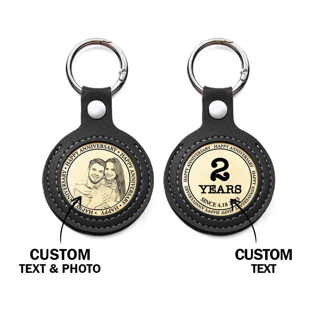 Personalized Calendar Lucky Charm Gold Coin Keychain with Custom Photo & Date | Engraved Titanium Steel Coin in PU Leather Case | Anniversary, Birthday, Christmas Gift for Couples - auphotoblanket