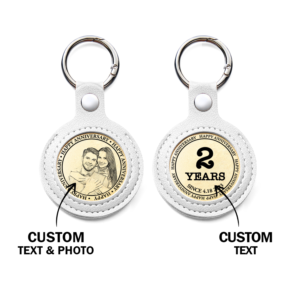 Personalized Calendar Lucky Charm Gold Coin Keychain with Custom Photo & Date | Engraved Titanium Steel Coin in PU Leather Case | Anniversary, Birthday, Christmas Gift for Couples - auphotoblanket