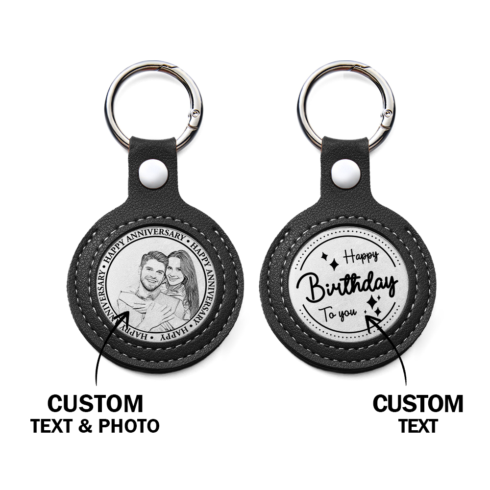 Personalized Calendar Lucky Charm Gold Coin Keychain with Custom Photo & Date | Engraved Titanium Steel Coin in PU Leather Case | Anniversary, Birthday, Christmas Gift for Couples - auphotoblanket