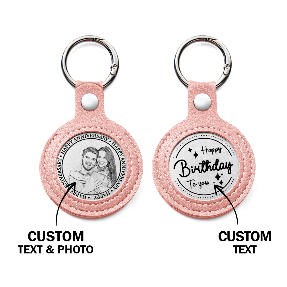 Personalized Calendar Lucky Charm Gold Coin Keychain with Custom Photo & Date | Engraved Titanium Steel Coin in PU Leather Case | Anniversary, Birthday, Christmas Gift for Couples - auphotoblanket