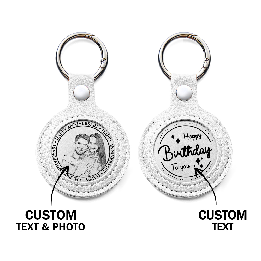 Personalized Calendar Lucky Charm Gold Coin Keychain with Custom Photo & Date | Engraved Titanium Steel Coin in PU Leather Case | Anniversary, Birthday, Christmas Gift for Couples - auphotoblanket